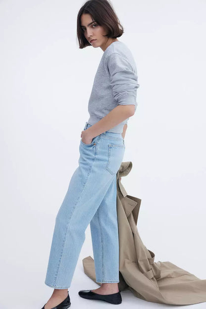 H&M Women's Slim Straight High Ankle Jeans - Blue Medium Dusty Denim