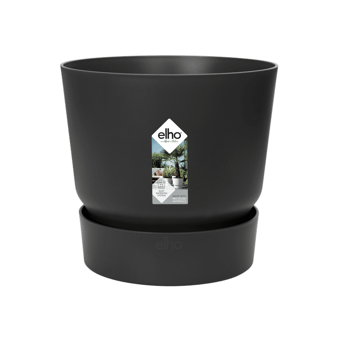 Elho Greenville Round 16cm Living Black Self-Watering Recycled Plastic Flower Pot