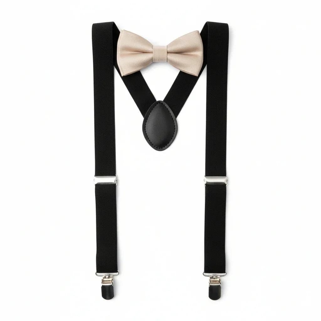 Champagne Bow Tie with Black Suspenders Set for Adults - Gomix Brands Outlet