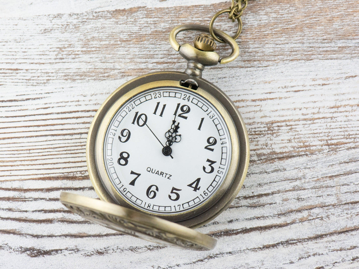 Antique Bronze Pocket Watch with Long Chain – Roman Numerals