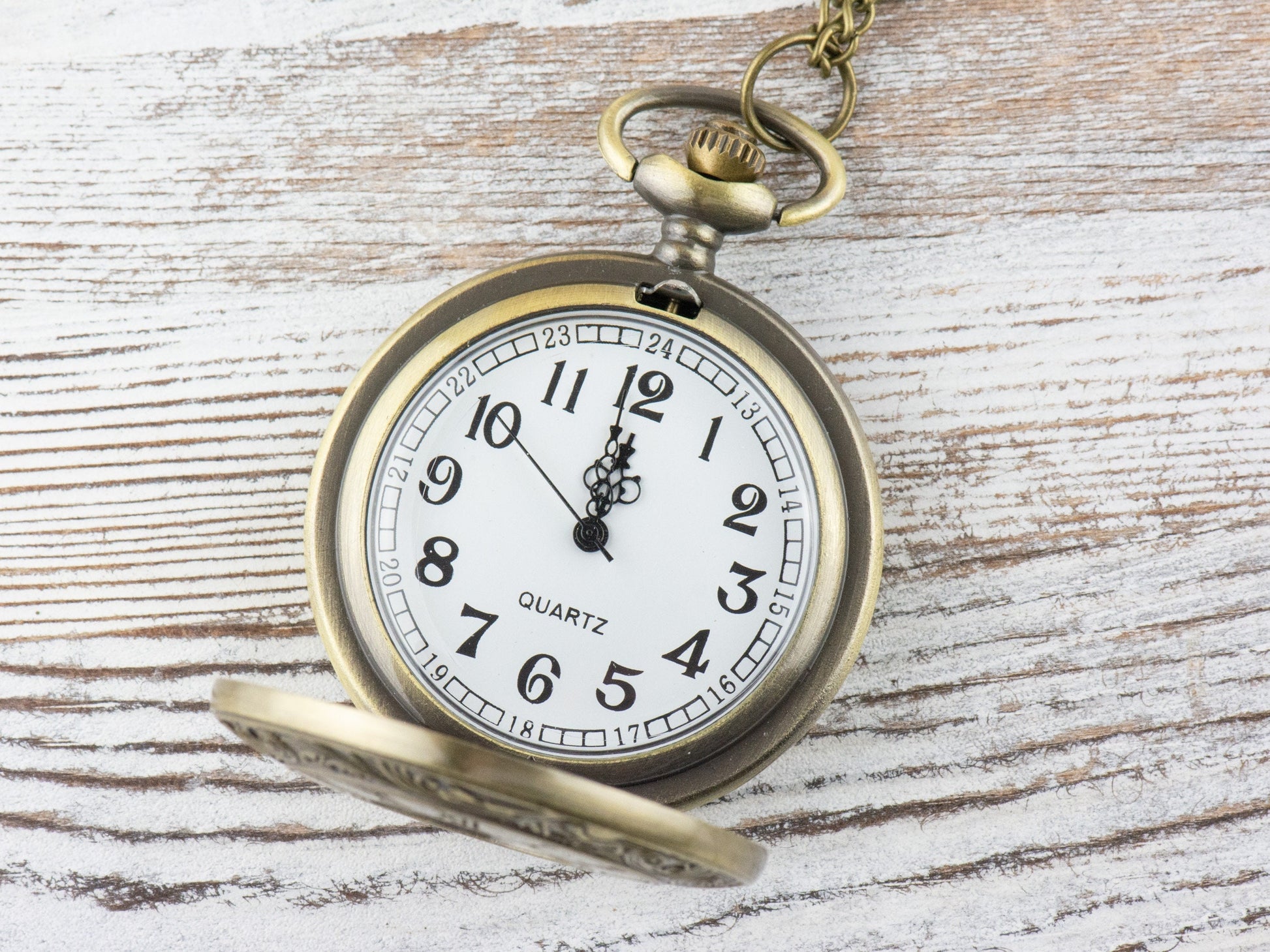 Antique Bronze Pocket Watch with Long Chain – Roman Numerals