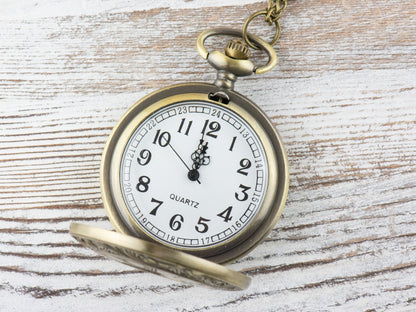 Antique Bronze Pocket Watch with Long Chain – Roman Numerals