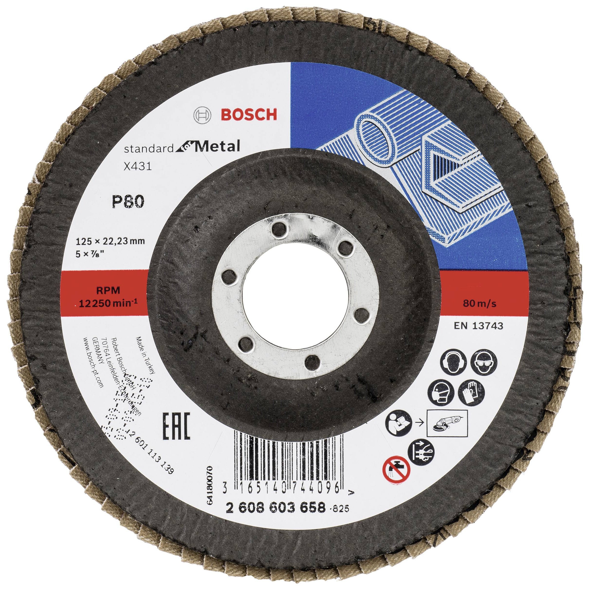 Bosch X431 125mm Flap Disc P80 Zirconia Oxide 22.23mm Bore