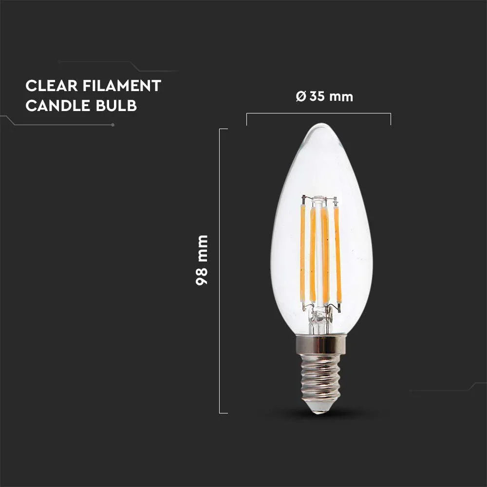 V-TAC 5.5W LED Filament Candle Bulb E14, Clear Cover, 3000K Warm White - Gomix Brands Outlet