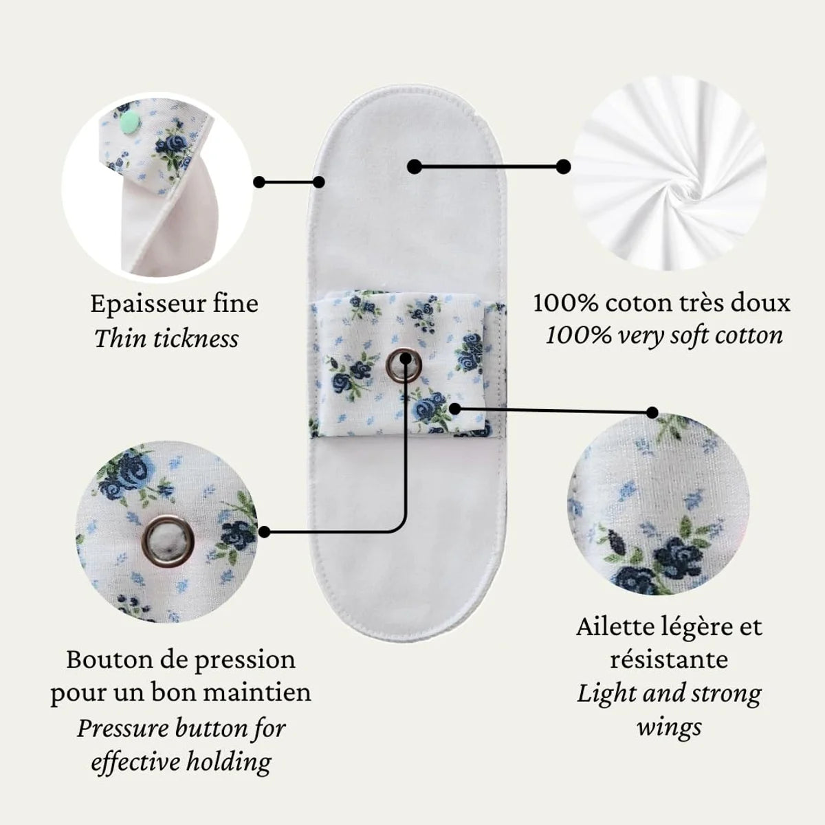 Handmade Reusable 100% Cotton Panty Liners 5-Pack for Daily Eco-Comfort