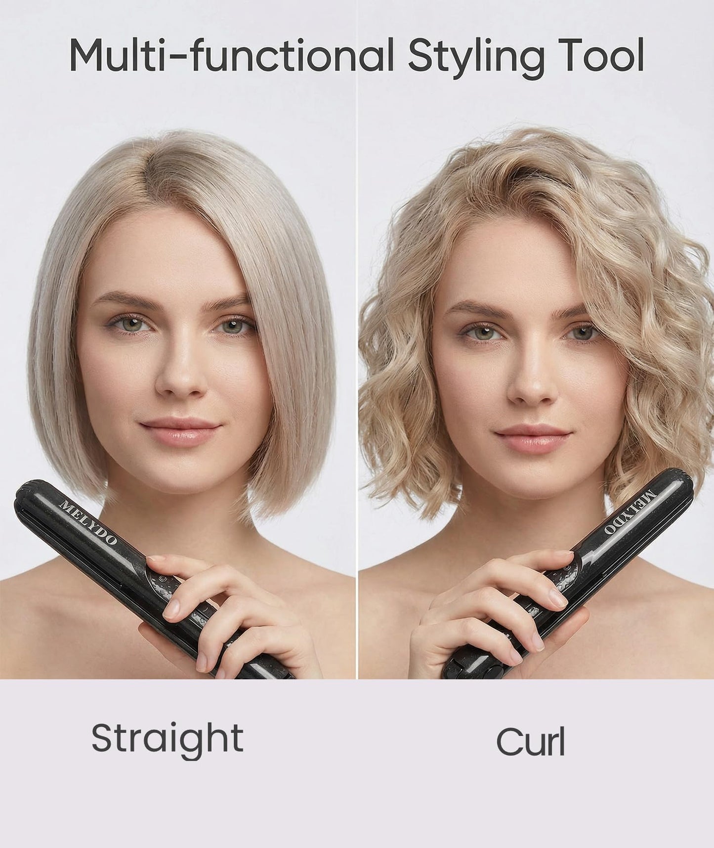 MELYDO Mini Flat Iron 0.7 Inch 2-in-1 Ceramic Tourmaline Hair Straightener & Curler