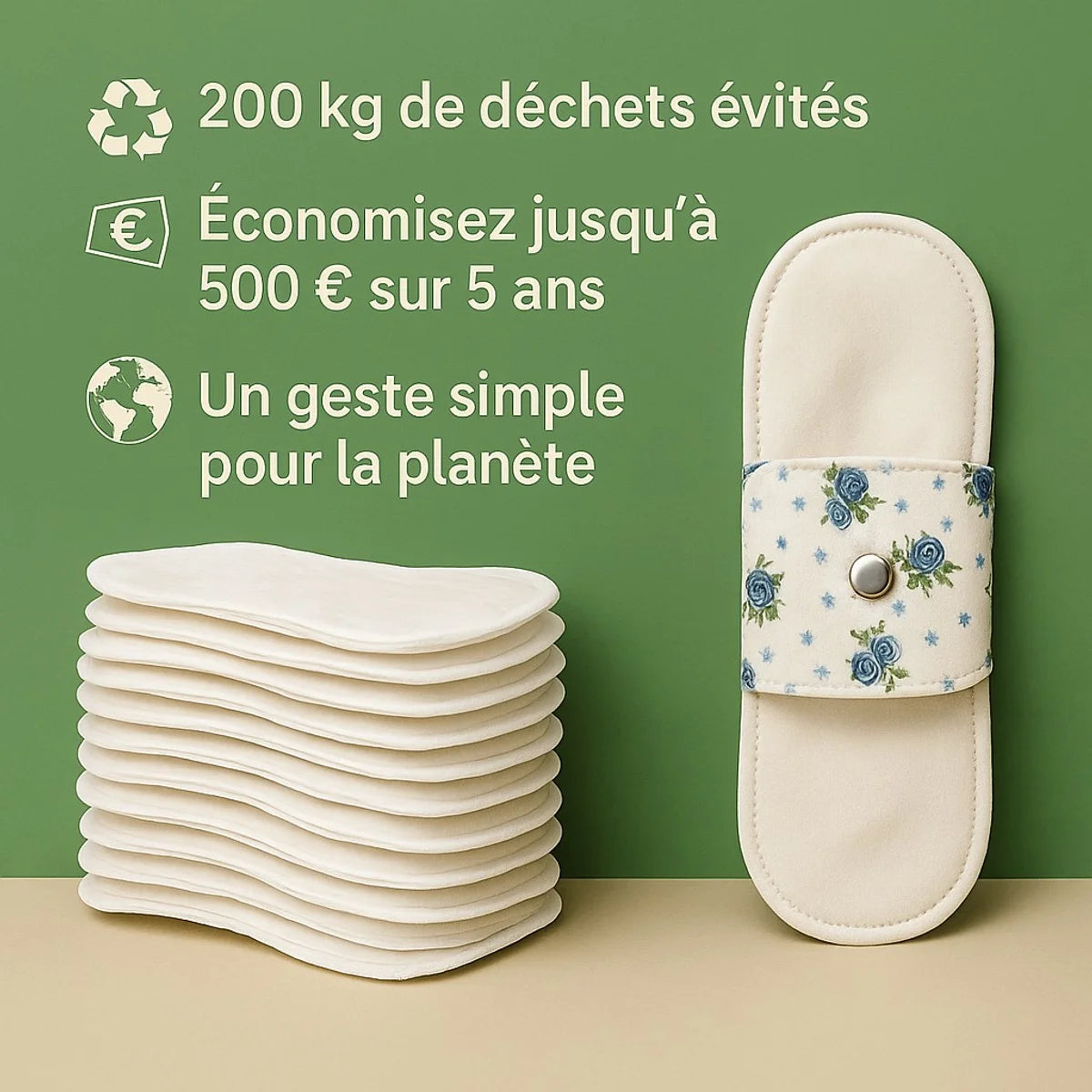 Handmade Reusable 100% Cotton Panty Liners 5-Pack for Daily Eco-Comfort