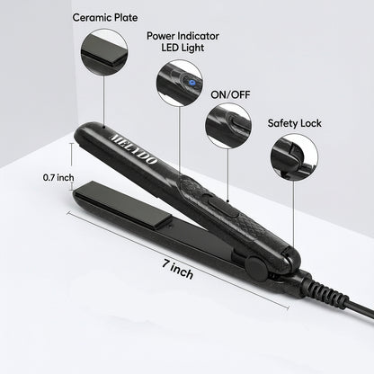 MELYDO Mini Flat Iron 0.7 Inch 2-in-1 Ceramic Tourmaline Hair Straightener & Curler