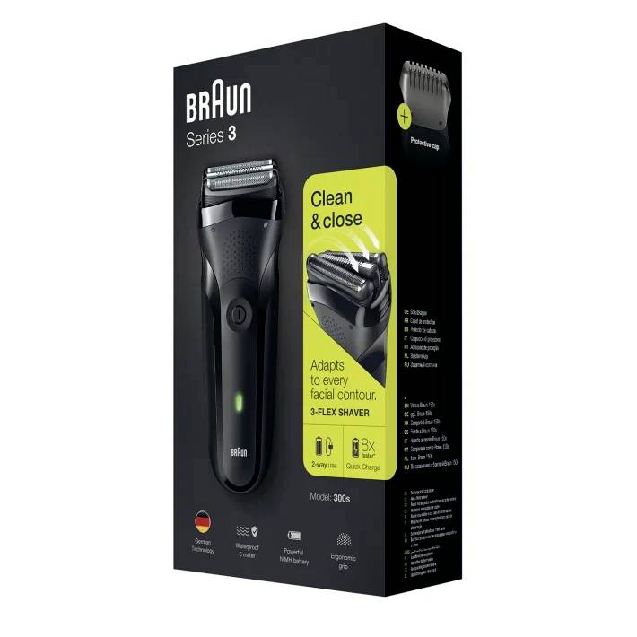 Braun Series 300s Foil Shaver: Waterproof, Rechargeable, Black/Green for Perfect Shaves