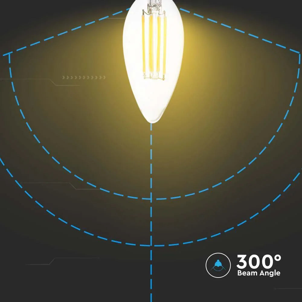 V-TAC 5.5W LED Filament Candle Bulb E14, Clear Cover, 3000K Warm White - Gomix Brands Outlet