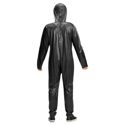 Vibrant Men's Neon Skeleton Costume Full Body Jumpsuit Hooded Halloween Party Outfit