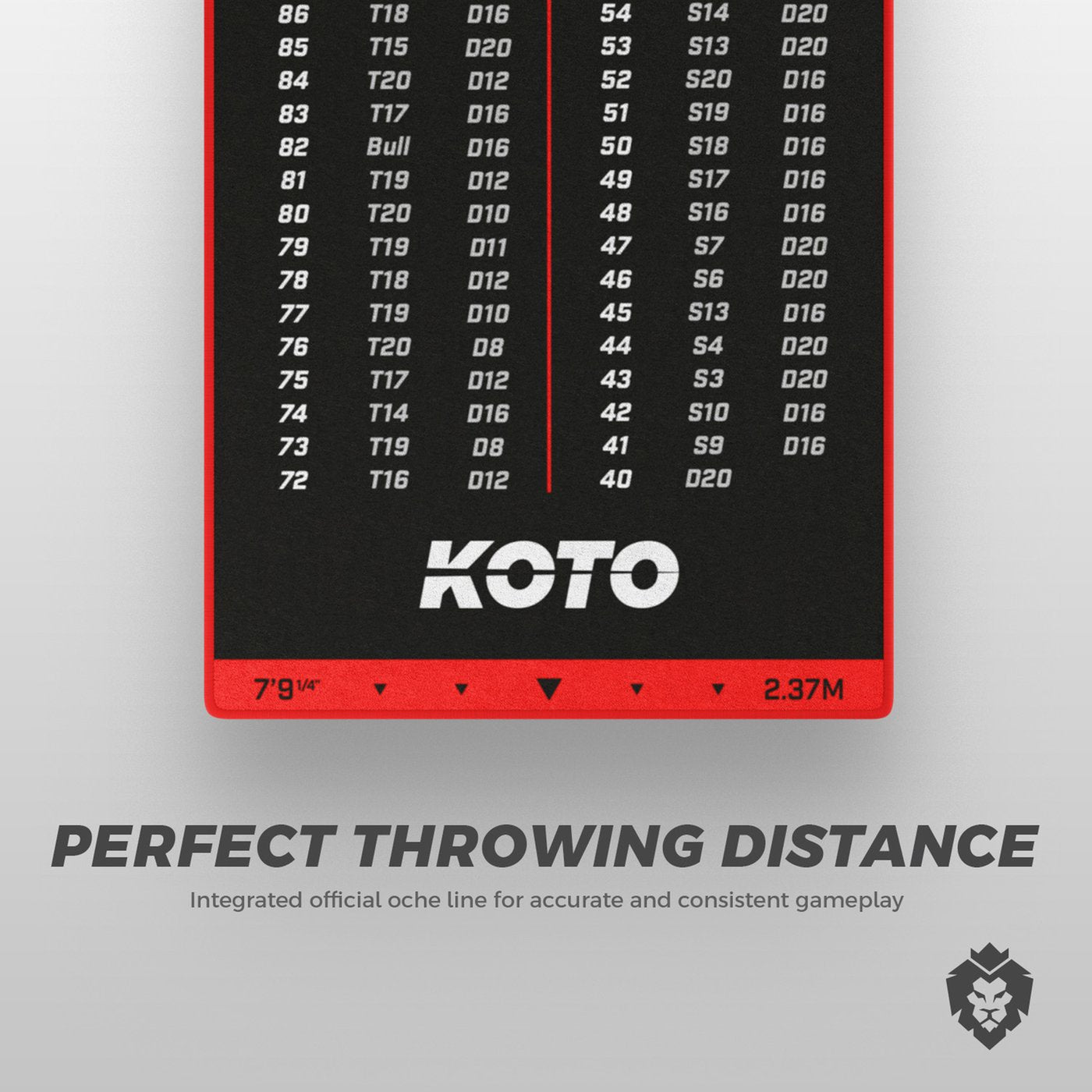 KOTO Red Carpet Dart Mat with Checkout Table & Throw Lines, 237x60cm, Anti-Slip