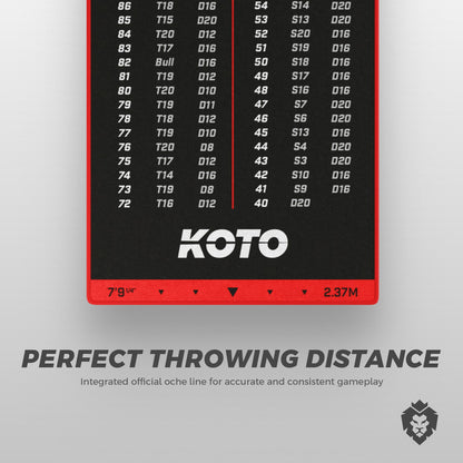 KOTO Red Carpet Dart Mat with Checkout Table & Throw Lines, 237x60cm, Anti-Slip