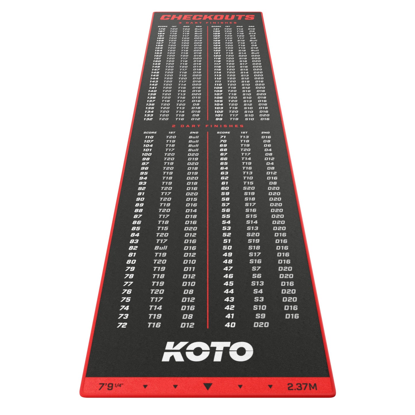 KOTO Red Carpet Dart Mat with Checkout Table & Throw Lines, 237x60cm, Anti-Slip