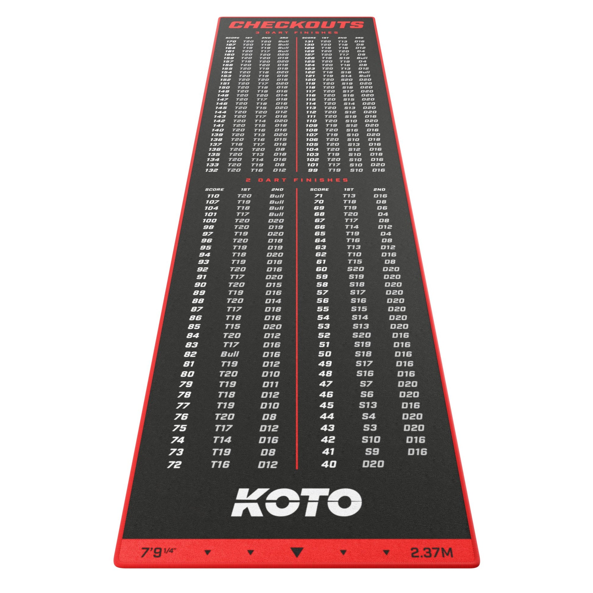KOTO Red Carpet Dart Mat with Checkout Table & Throw Lines, 237x60cm, Anti-Slip