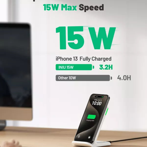 INIU WI-211 15W Fast Wireless Charger Stand, Safe NTC Temp°Guard