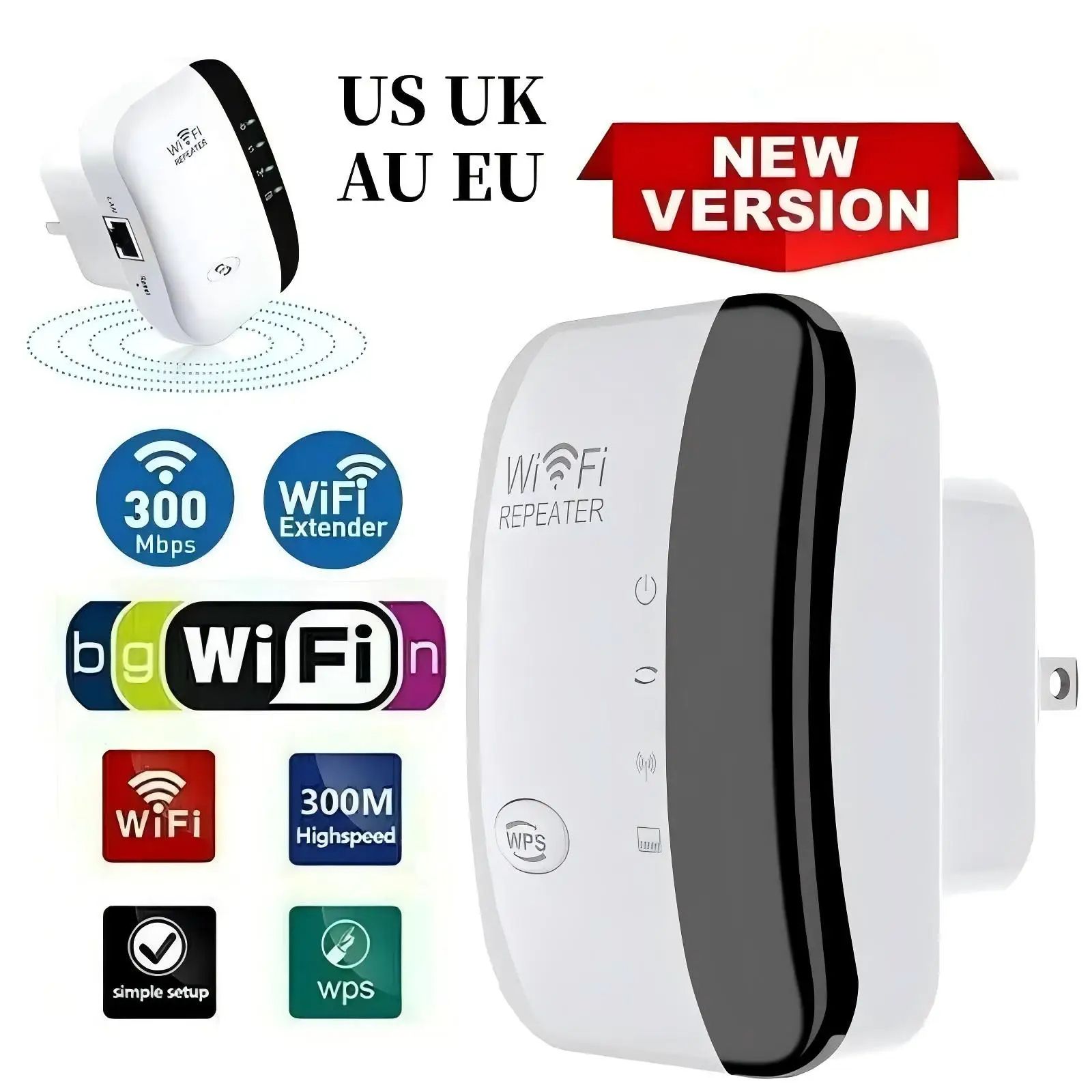 High-Speed 300Mbps WiFi Repeater Wireless Signal Amplifier for Home Network