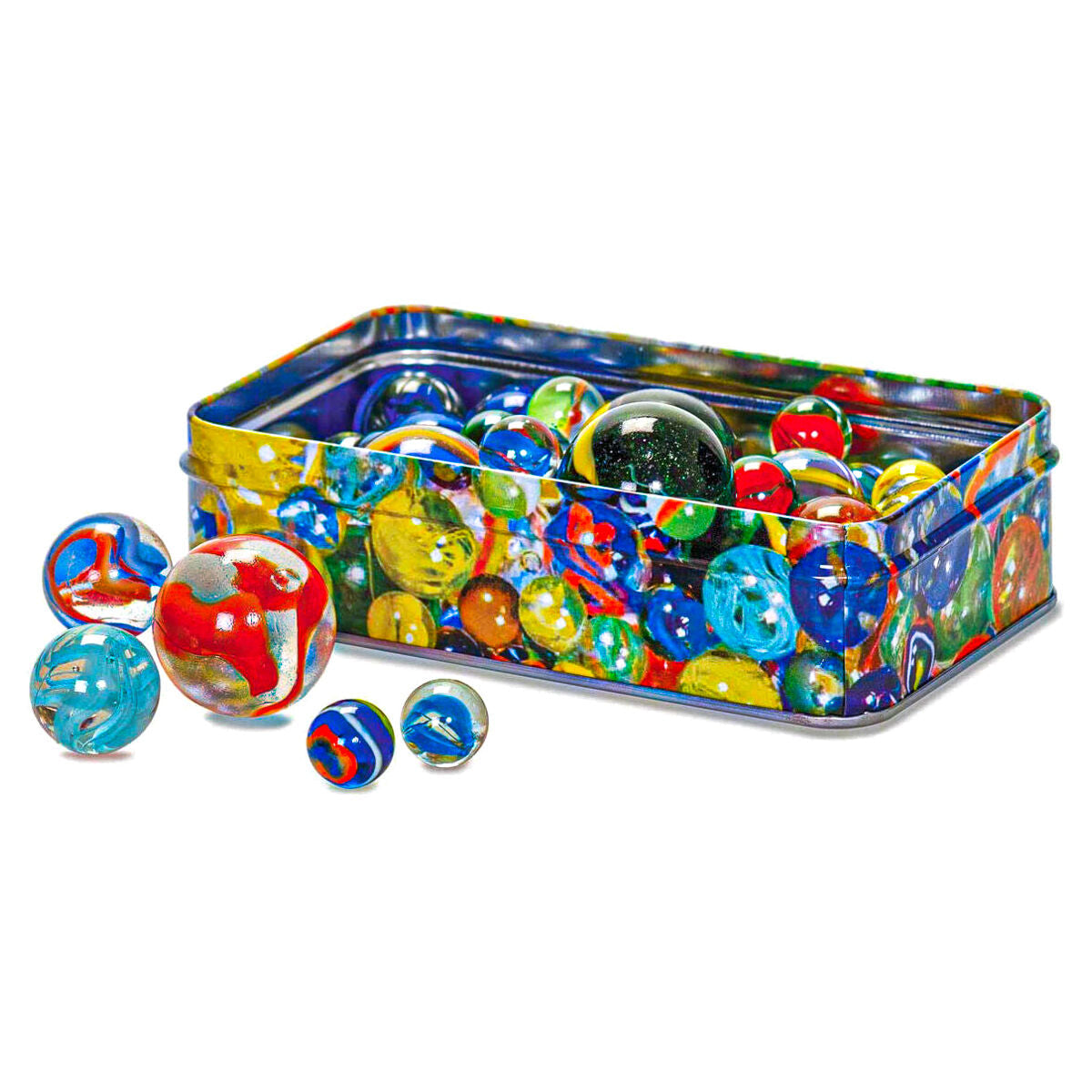 Classic Glass Marbles Tin Game with 60 Colorful Marbles