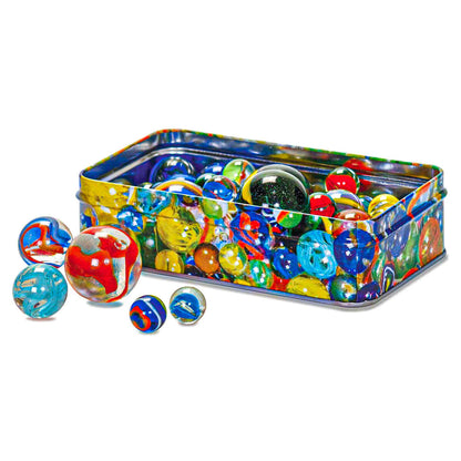 Classic Glass Marbles Tin Game with 60 Colorful Marbles