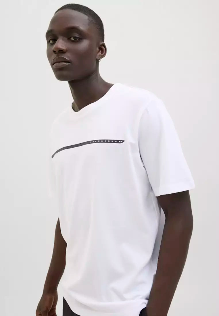 Jack & Jones Men's White Graphic Print T-Shirt - Soft Cotton Blend