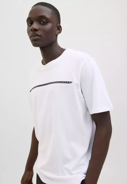 Jack & Jones Men's White Graphic Print T-Shirt - Soft Cotton Blend