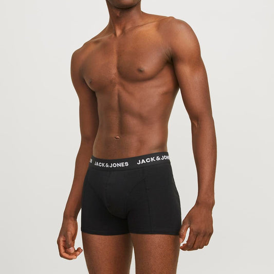 JACK & JONES Men's 3-Pack Black Cotton Stretch Trunks Underwear