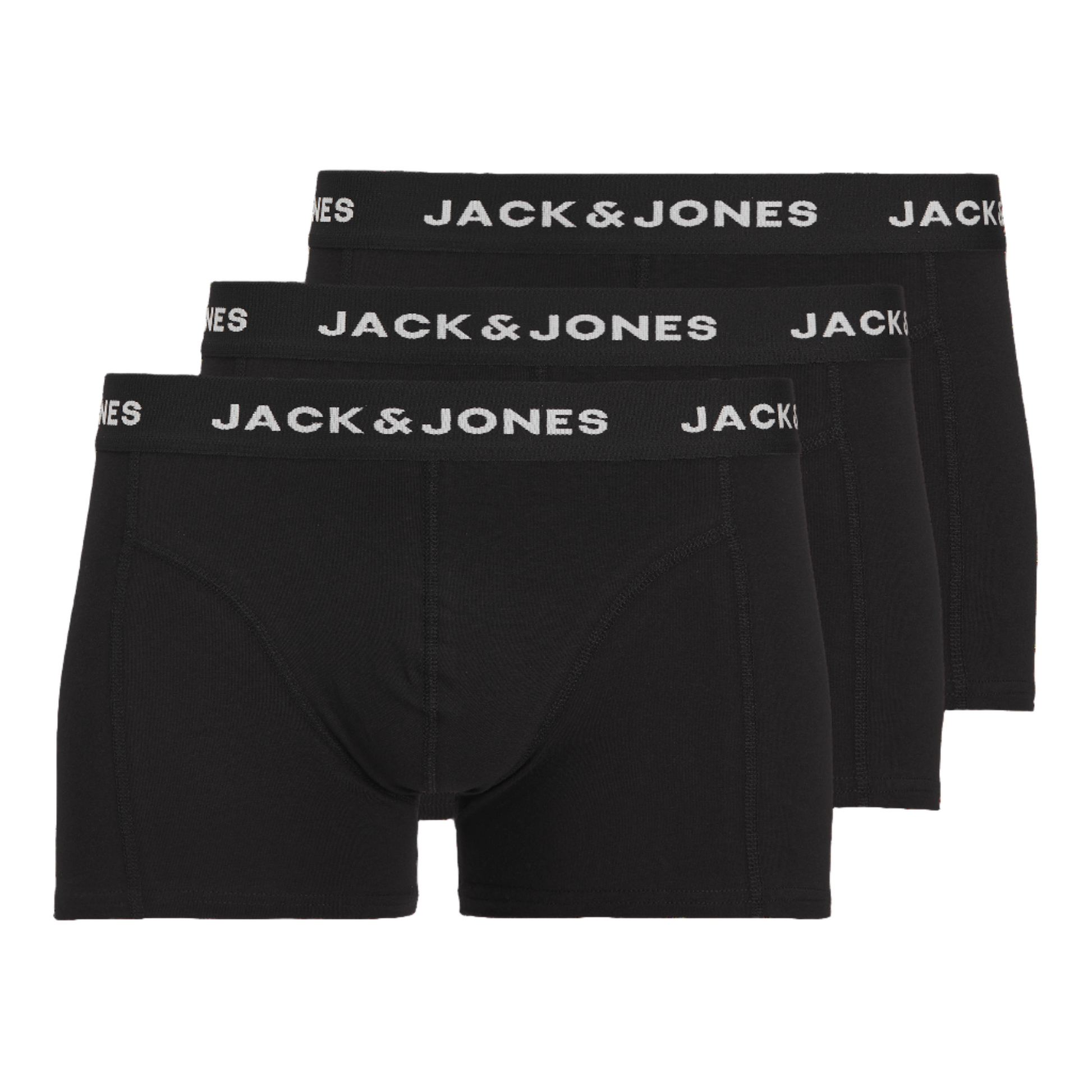 Jack & Jones Men's 3-Pack Black Cotton Stretch Trunks Boxer Briefs Underwear