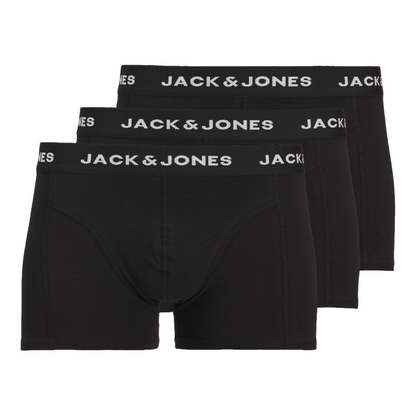 Jack & Jones Men's 3-Pack Black Cotton Stretch Trunks Boxer Briefs Underwear