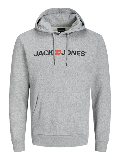 Men's Regular Fit Grey Melange Hoodie with Ribbed Cuffs Soft Brushed Interior