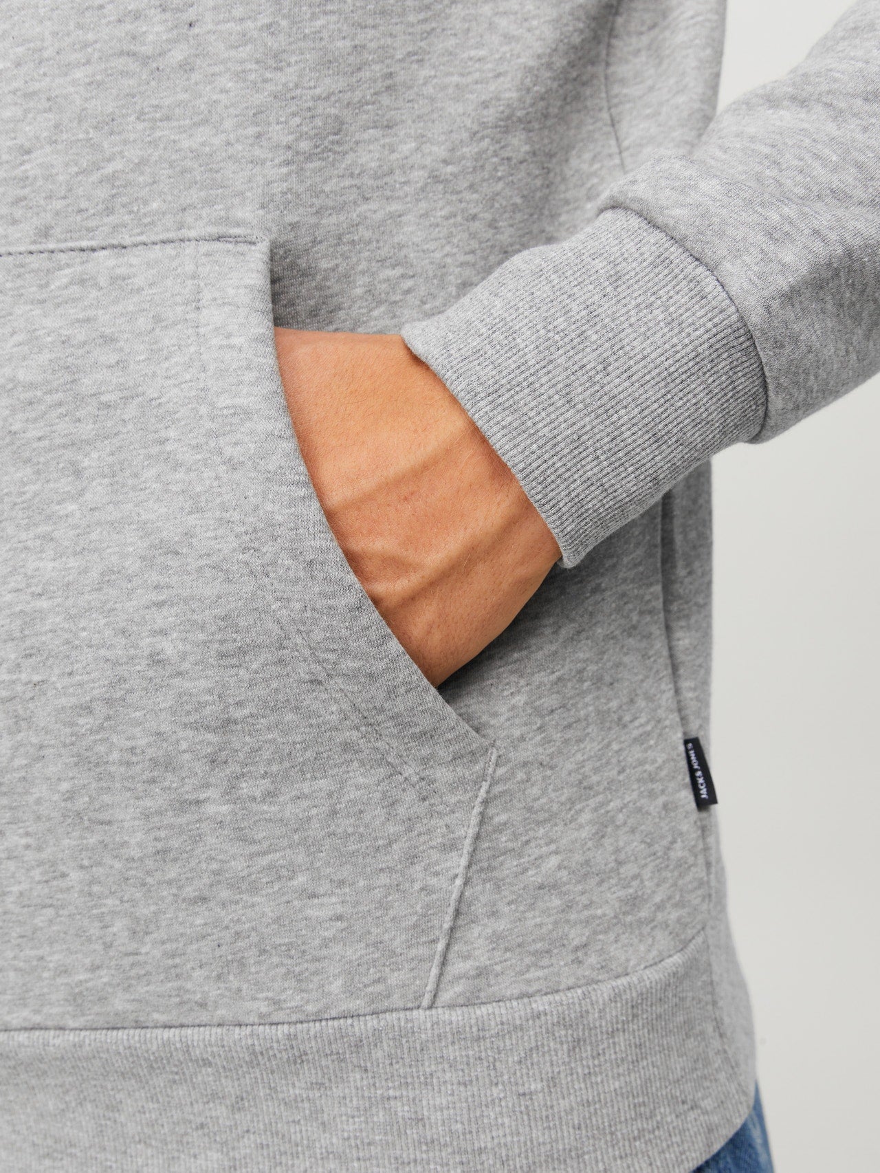 Men's Regular Fit Grey Melange Hoodie with Ribbed Cuffs Soft Brushed Interior