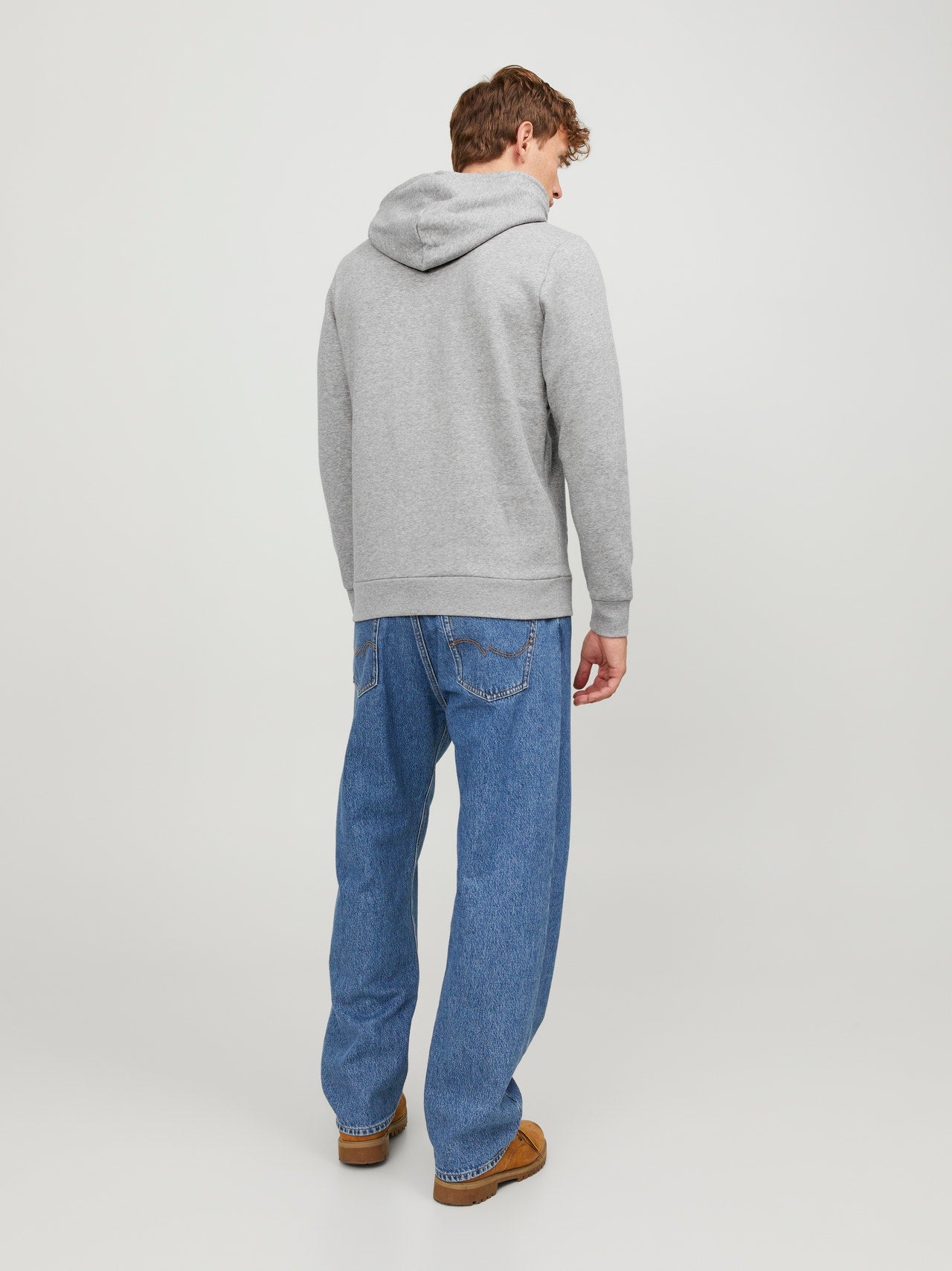 Men's Regular Fit Grey Melange Hoodie with Ribbed Cuffs Soft Brushed Interior