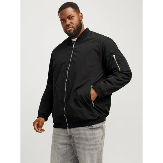 Men's Plus Size Bomber Jacket with Baseball Collar & Ribbed Cuffs