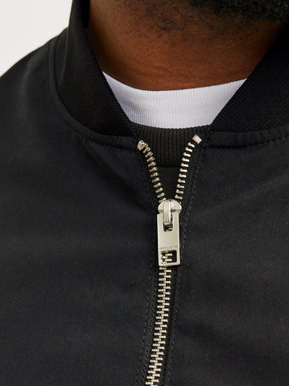 Men's Plus Size Bomber Jacket with Baseball Collar & Ribbed Cuffs