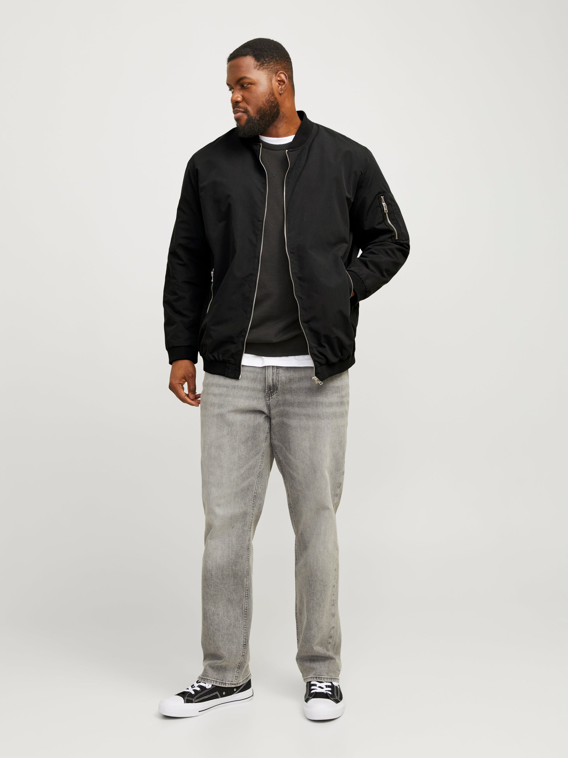 Men's Plus Size Bomber Jacket with Baseball Collar & Ribbed Cuffs