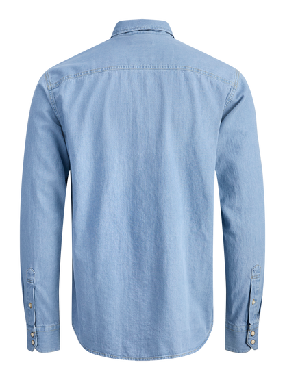 Men's Classic Regular Fit Denim Shirt with Long Sleeves