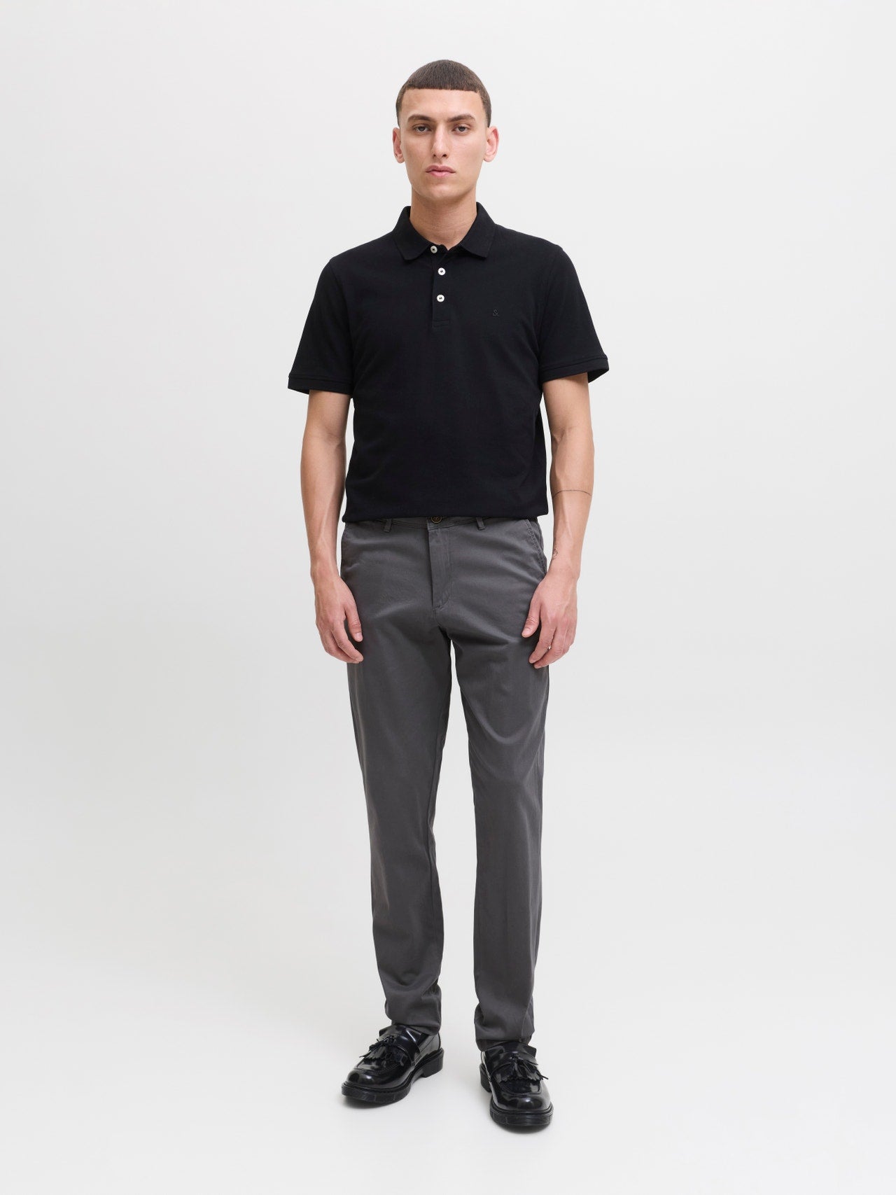 Men's Slim Fit Low-Rise Dark Grey Chino Pants - Stretch Cotton Blend