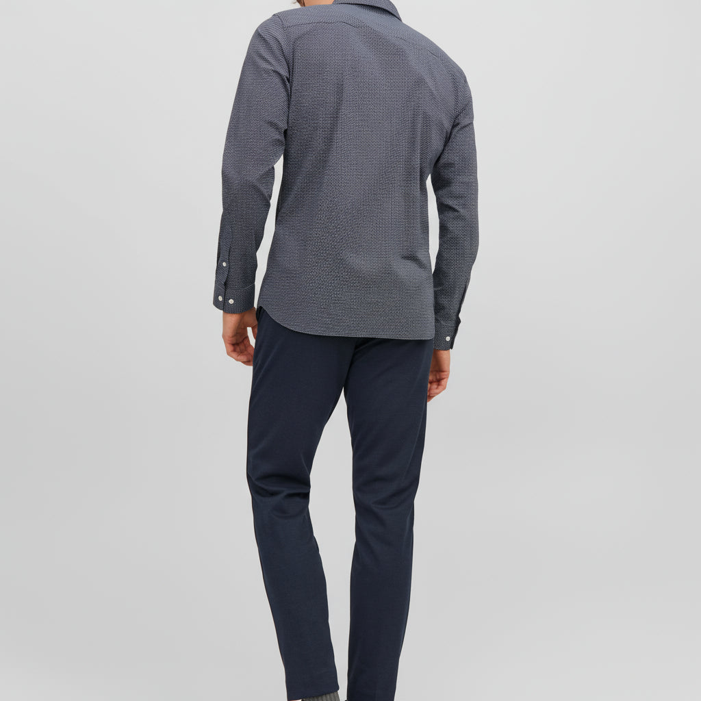 Men's Slim Fit Dark Blue Chino Pants - Normal Rise, Fold Up Hems