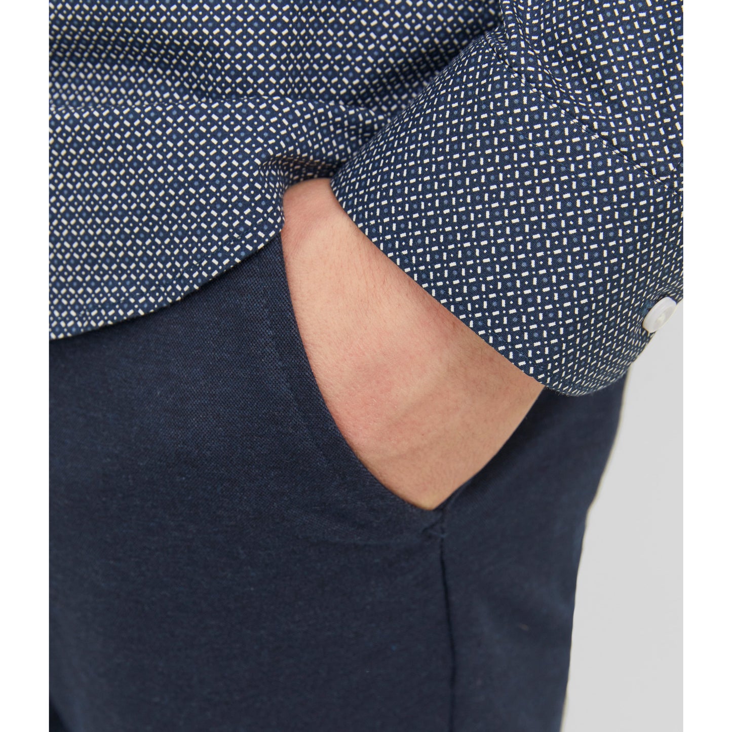 Men's Slim Fit Dark Blue Chino Pants - Normal Rise, Fold Up Hems
