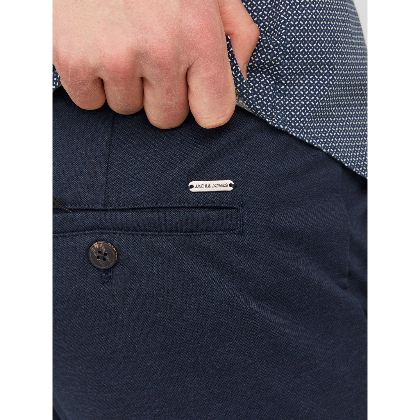 Men's Slim Fit Dark Blue Chino Pants - Normal Rise, Fold Up Hems