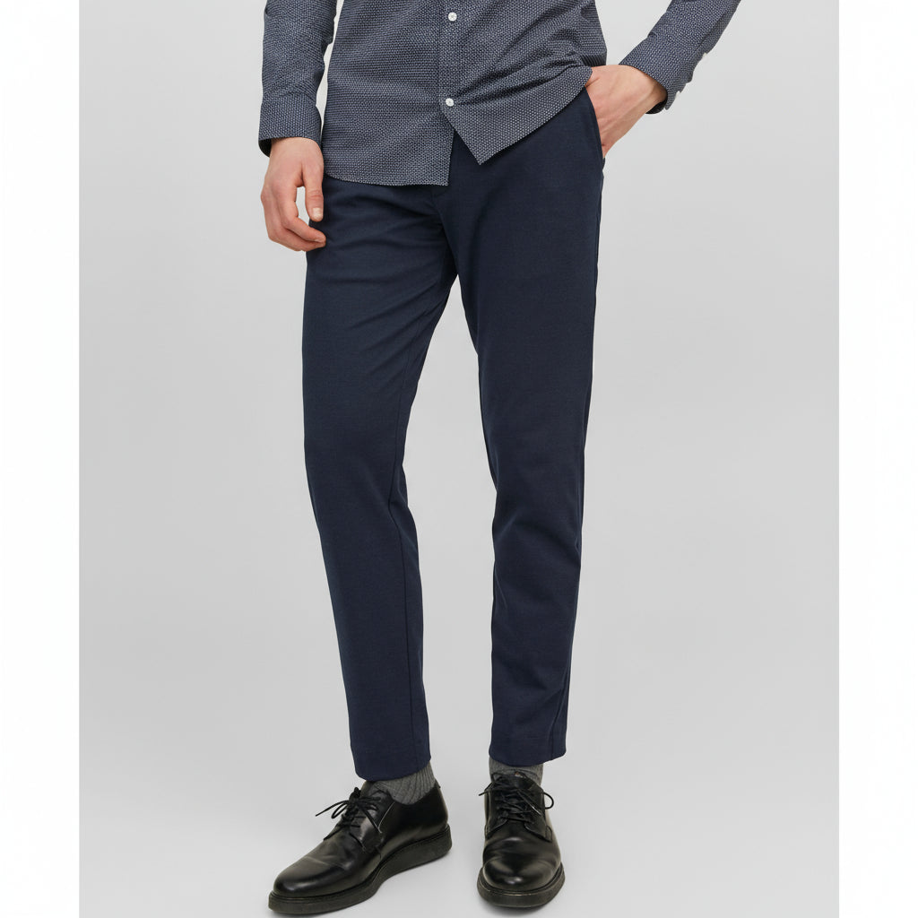 Men's Slim Fit Dark Blue Chino Pants - Normal Rise, Fold Up Hems