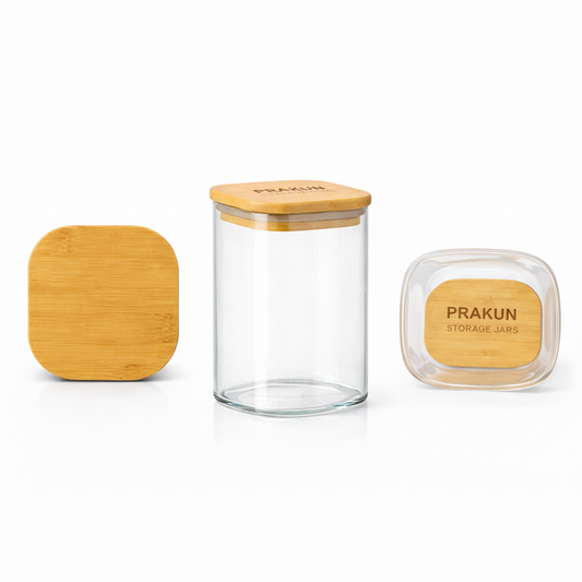 955ml Square Glass Storage Jar with Airtight Bamboo Lid