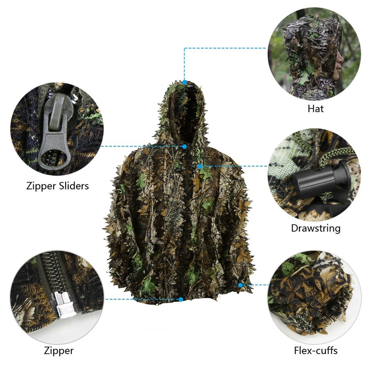Outdoor 3D Leafy Camo Ghillie Suit for Jungle Woodland Hunting