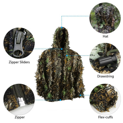 Outdoor 3D Leafy Camo Ghillie Suit for Jungle Woodland Hunting