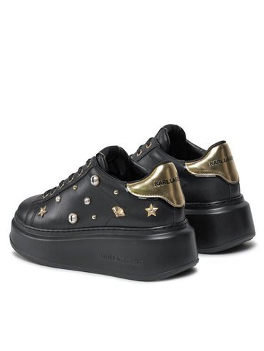 Karl Lagerfeld Women's Black Leather Platform Sneakers with Stud Embellishments