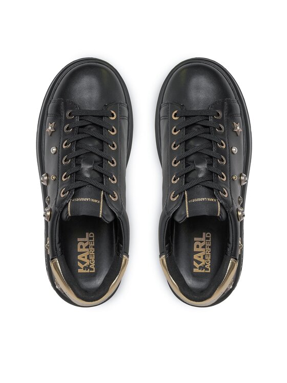 Karl Lagerfeld Women's Black Leather Platform Sneakers with Stud Embellishments