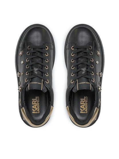 Karl Lagerfeld Women's Black Leather Platform Sneakers with Stud Embellishments