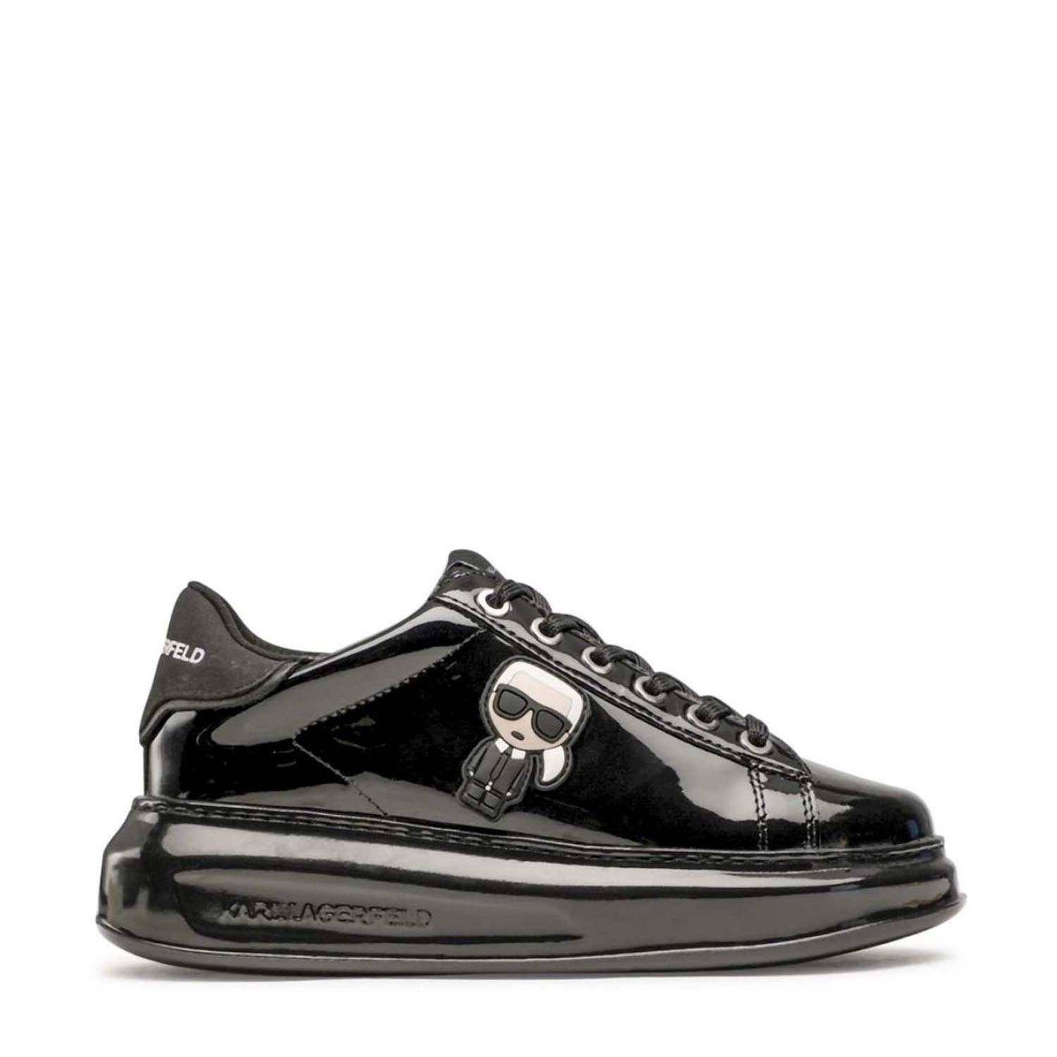 Karl Lagerfeld Kapri Black Calf Leather Logo-Appliqué Sneakers