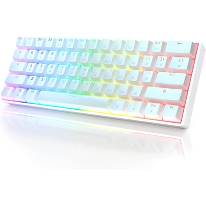 HK Gaming GK61 60% Mechanical Gaming Keyboard with RGB Backlit Hot‑Swappable Switches – White