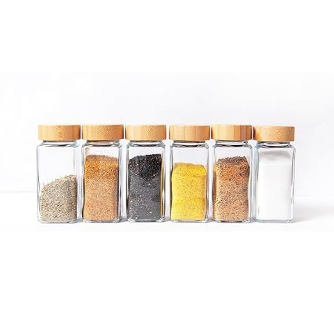 24-Piece Square Glass Spice Jar Set with Bamboo Lids