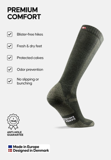 Knee‑High Merino Wool Hiking Socks with Cushioned Calf Protection